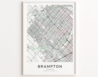 Brampton Canada Map Print – Detailed Street Map Wall Art, Modern City Map Poster, Home Wall Decor