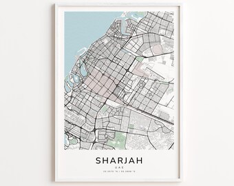 Sharjah UAE Map Print – Detailed Street Map Wall Art, Modern City Map Poster, Home Wall Decor