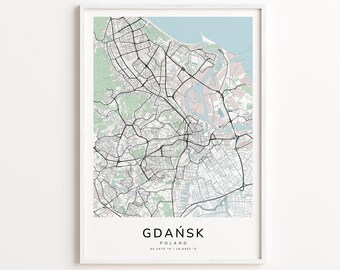 Gdańsk Poland Map Print – Detailed Street Map Wall Art, Modern City Map Poster, Home Wall Decor