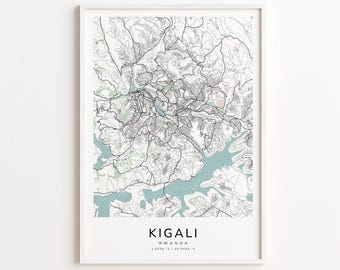 Kigali Rwanda Map Print – Detailed Street Map Wall Art, Modern City Map Poster, Home Wall Decor