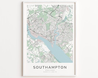 Southampton England Map Print – Detailed Street Map Wall Art, Modern City Map Poster, Home Wall Decor