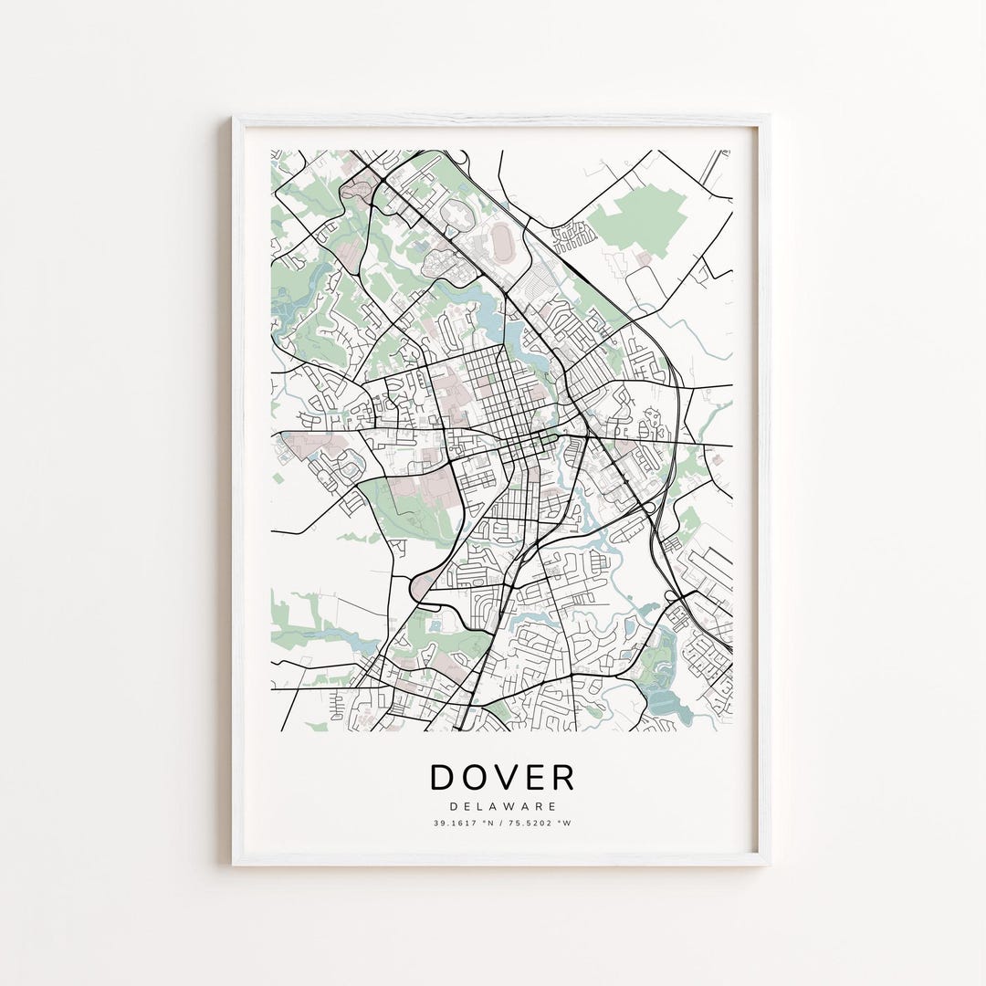 Dover Delaware Map Print Detailed Street Map Wall Art Modern City Il B5t4 