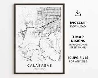 Calabasas, California Map Printable – Digital Download City Map, Minimalist Street Map Wall Art