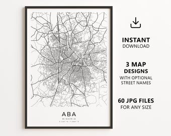 Aba, Nigeria Map Printable – Digital Download City Map, Minimalist Street Map Wall Art