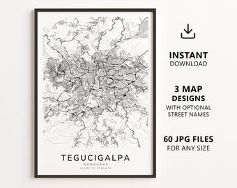Tegucigalpa, Honduras Map Printable – Digital Download City Map Wall Art, Minimalist Street Map Poster