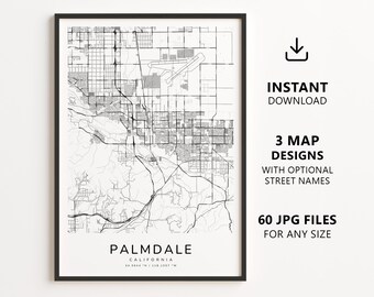 Palmdale, California Map Printable – Digital Download City Map, Minimalist Street Map Wall Art
