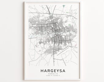 Hargeysa Somalia Map Print – Detailed Street Map Wall Art, Modern City Map Poster, Home Wall Decor