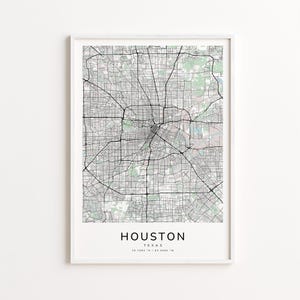 Mapa de Houston, Texas impreso: Mapa detallado de calles para pared, póster moderno del mapa de la ciudad, regalo de decoración de viaje