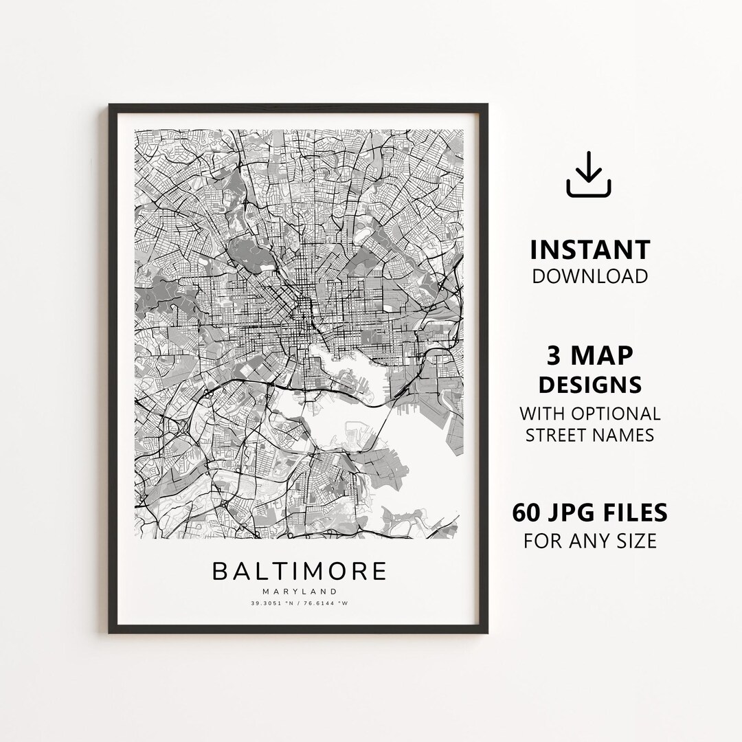 Baltimore, Maryland Map Printable – Digital Download City Map Wall Art ...