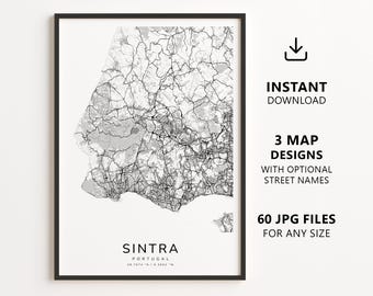 Sintra, Portugal Map Printable – Digital Download City Map Wall Art, Minimalist Street Map Poster