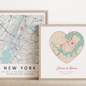 Impression de carte personnalisée, plan de ville personnalisé, impression personnalisée, cadeau de carte de voyage, cadeau d'anniversaire pour elle, toutes les oeuvres d'art de la ville, numérique ou impression