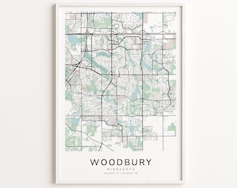 Woodbury Minnesota Map Print – Detailed Street Map Wall Art, Modern City Map Poster, Home Wall Decor