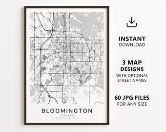 Bloomington, Indiana Map Printable – Digital Download City Map Wall Art, Minimalist Street Map Poster
