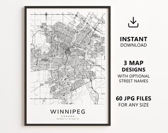 Winnipeg, Kanada – Stadtplan zum Ausdrucken – Digitaler Download, minimalistisches Straßenkarten-Poster