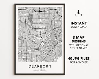Dearborn, Michigan Map Printable – Digital Download City Map, Minimalist Street Map Wall Art