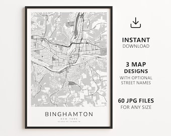 Binghamton, New York Map Printable – Digital Download City Map Wall Art, Minimalist Street Map Poster
