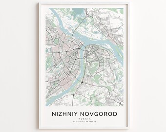 Nizhniy Novgorod Russia Map Print – Detailed Street Map Wall Art, Modern City Map Poster, Home Wall Decor