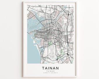 Tainan Taiwan Map Print – Detailed Street Map Wall Art, Modern City Map Poster, Home Wall Decor