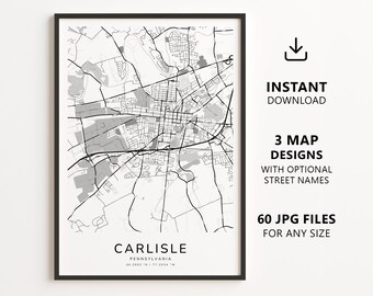 Carlisle, Pennsylvania Map Printable – Digital Download City Map Wall Art, Minimalist Street Map Poster