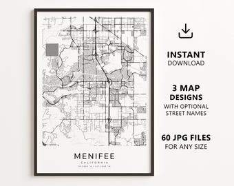 Menifee, California Map Printable – Digital Download City Map, Minimalist Street Map Wall Art