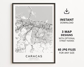 Caracas, Venezuela Map Printable – Digital Download City Map Wall Art, Minimalist Street Map Poster