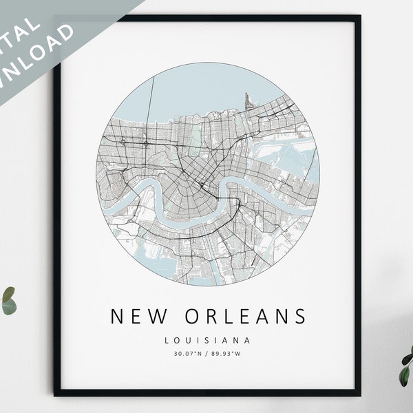New Orleans Map Print | Map Of New Orleans | New Orleans Louisiana City Map Art | New Orleans Poster | New Orleans Print DIGITAL DOWNLOAD