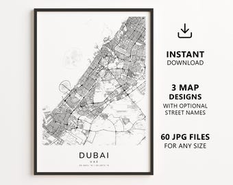 Dubai, UAE Map Printable – Digital Download City Map Wall Art, Minimalist Street Map Poster