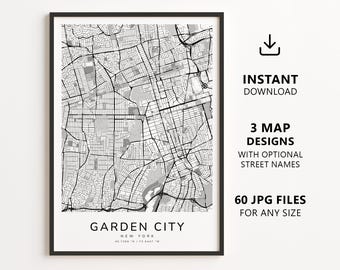 Garden City, New York Map Printable – Digital Download City Map Wall Art, Minimalist Street Map Poster