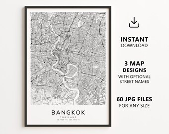 Bangkok, Thailand – Stadtplan zum Ausdrucken – Digitaler Download, minimalistisches Straßenkarten-Poster