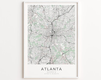Atlanta Georgia Map Print – Detailed Street Map Wall Art, Modern City Map Poster, Home Wall Decor