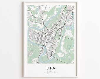 Ufa Russia Map Print – Detailed Street Map Wall Art, Modern City Map Poster, Home Wall Decor