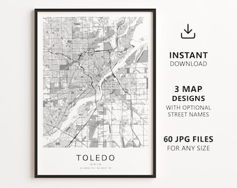 Toledo, Ohio Map Printable – Digital Download City Map Wall Art, Minimalist Street Map Poster