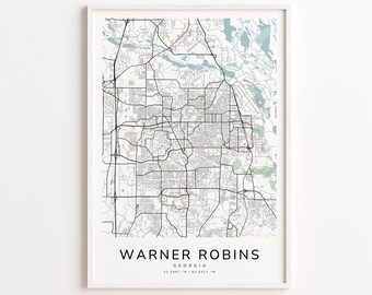 Warner Robins Georgia Map Print – Detailed Street Map Wall Art, Modern City Map Poster, Travel Decor Gift