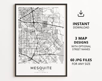 Mesquite, Texas Map Printable – Digital Download City Map Wall Art, Minimalist Street Map Poster