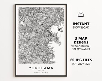 Yokohama, Japan Map Printable – Digital Download City Map, Minimalist Street Map Wall Art
