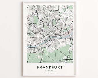 Frankfurt Germany Map Print – Detailed Street Map Wall Art, Modern City Map Poster, Home Wall Decor