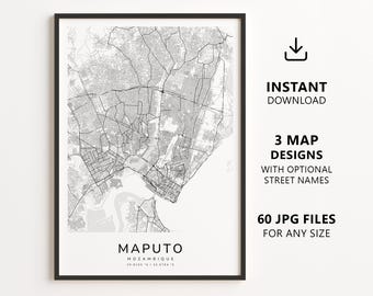 Maputo, Mozambique Map Printable – Digital Download City Map Wall Art, Minimalist Street Map Poster