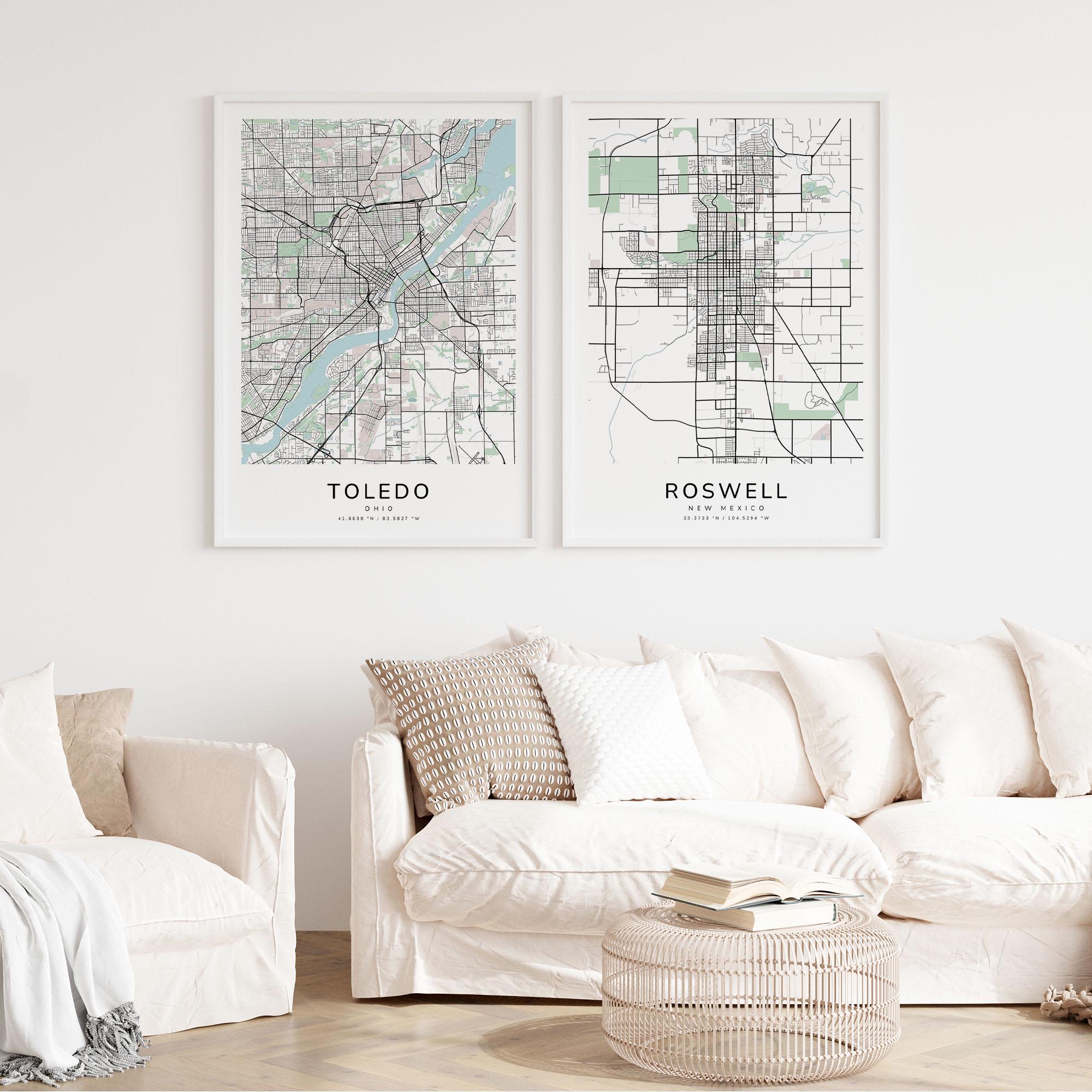 Roswell New Mexico Map Print – Detailed Street Map Wall Art
