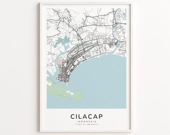 Cilacap Indonesia Map Print – Detailed Street Map Wall Art, Modern City Map Poster, Home Wall Decor