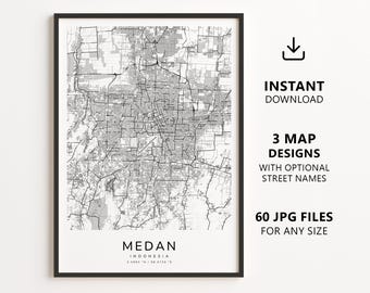 Medan, Indonesia Map Printable – Digital Download City Map Wall Art, Minimalist Street Map Poster