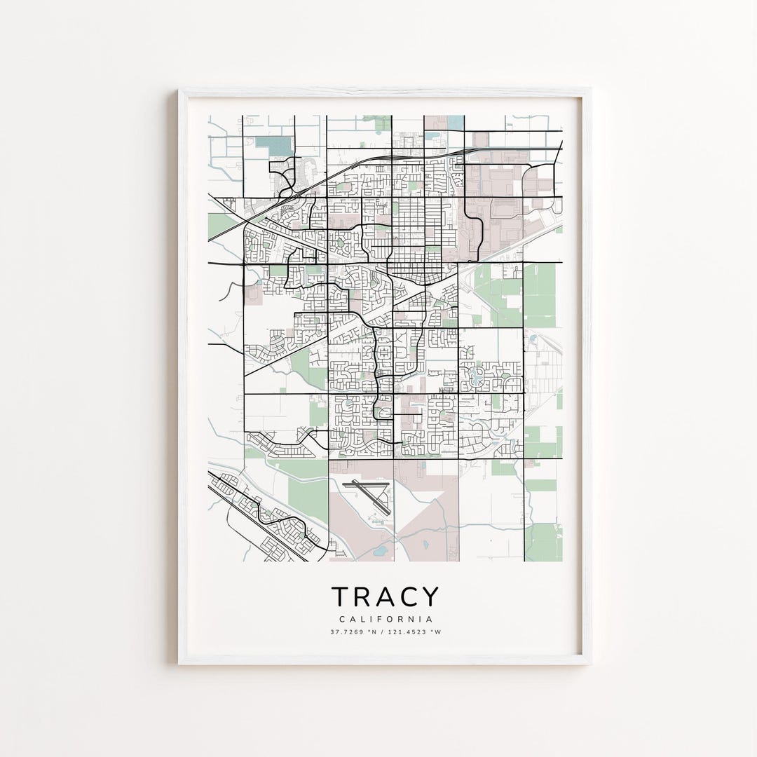 Tracy California Map Print Detailed Street Map Wall Art Modern City Il Alp8 