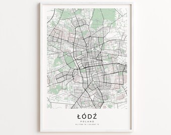Łódź Poland Map Print – Detailed Street Map Wall Art, Modern City Map Poster, Home Wall Decor