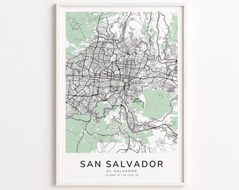 San Salvador El Salvador Map Print – Detailed Street Map Wall Art, Modern City Map Poster, Home Wall Decor