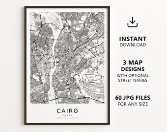 Stadtplan von Kairo, Ägypten zum Ausdrucken – Digitaler Download, minimalistisches Straßenkarten-Poster