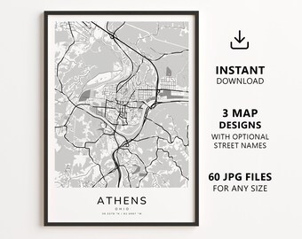 Athens, Ohio Map Printable – Digital Download City Map Wall Art, Minimalist Street Map Poster