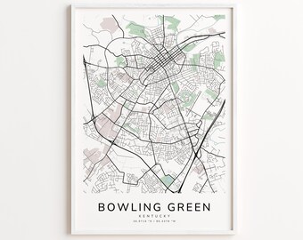 Bowling Green Kentucky Map Print – Detailed Street Map Wall Art, Modern City Map Poster, Home Wall Decor