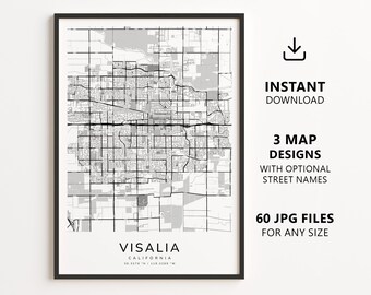 Visalia, California Map Printable – Digital Download City Map, Minimalist Street Map Wall Art