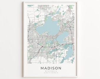 Madison Wisconsin Map Print – Detailed Street Map Wall Art, Modern City Map Poster, Home Wall Decor