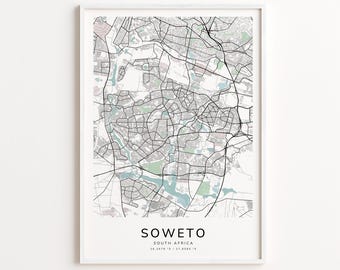 Soweto South Africa Map Print – Detailed Street Map Wall Art, Modern City Map Poster, Home Wall Decor