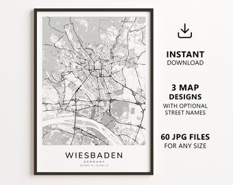 Wiesbaden, Germany Map Printable – Digital Download City Map, Minimalist Street Map Wall Art